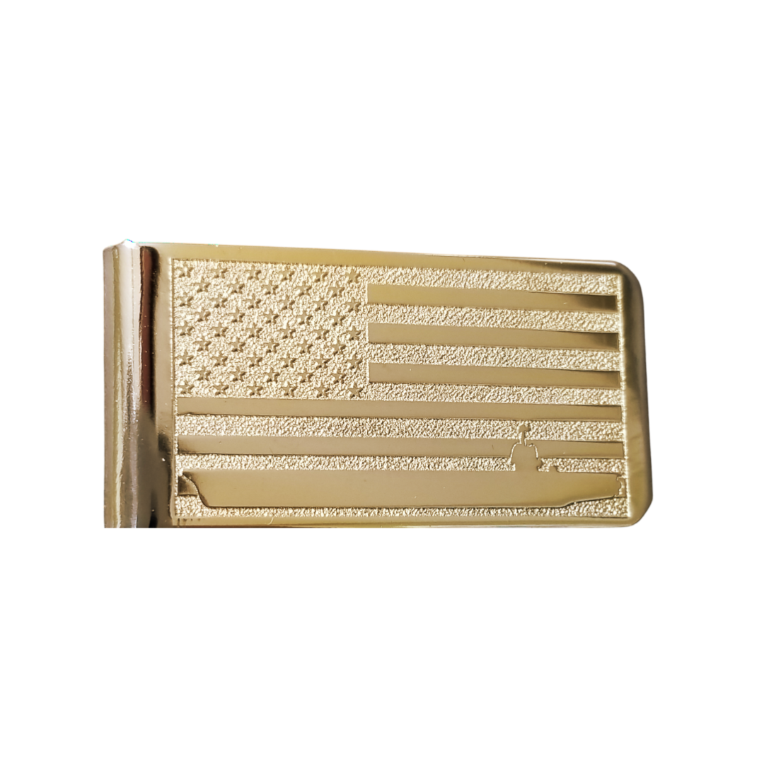 12 Pcs American Flag & Aircraft Carrier Money Clip / Laser Depth Engraved / Gold or Silver Electroplated Finish.