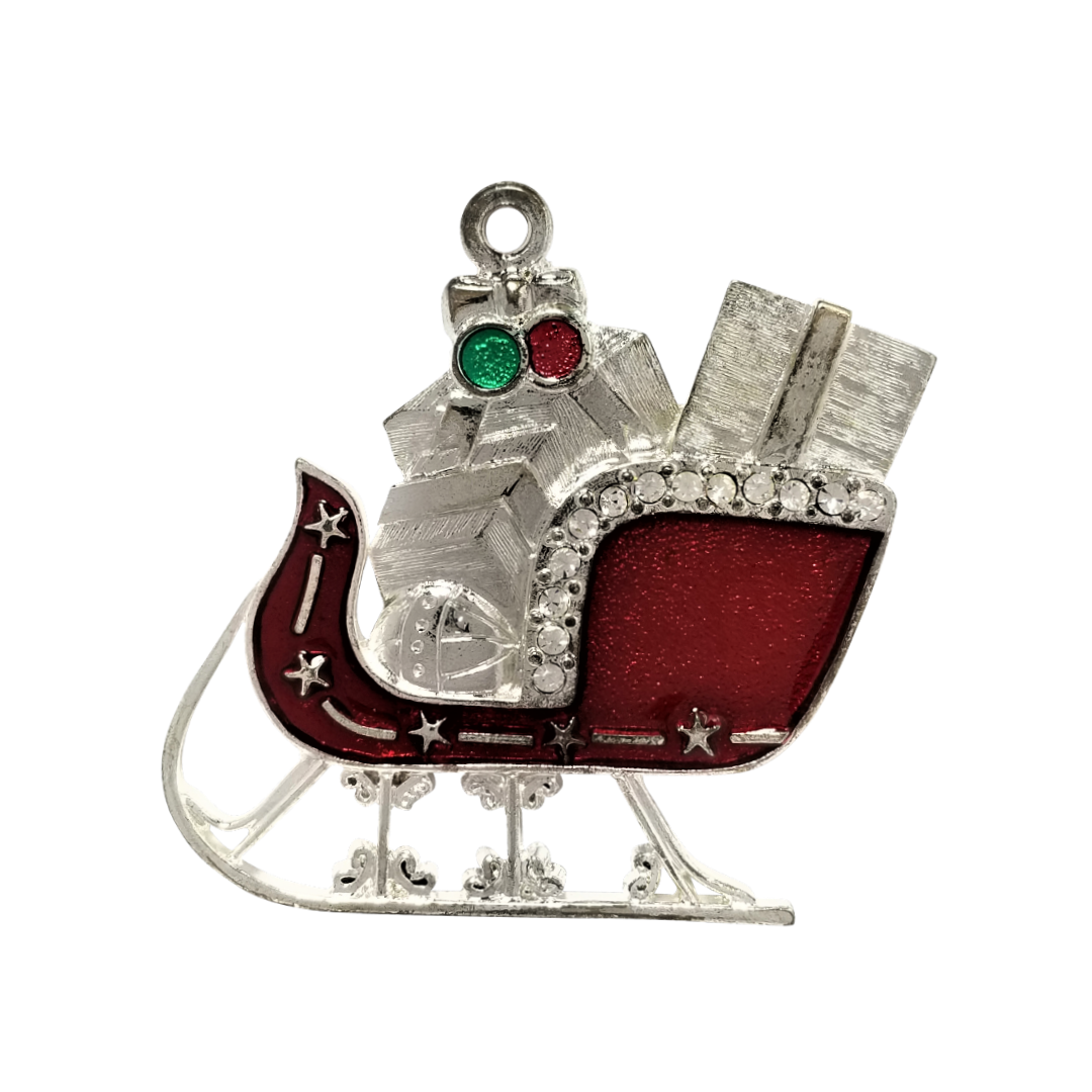 Santa's Sleigh Ornament Adorned with Swarovski Crystals