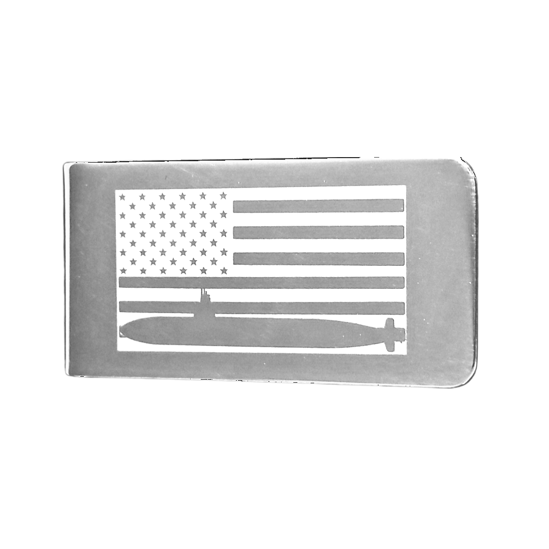 12 Pcs American Flag with Laser Engraved Submarine Money Clip / Gold or Silver Electroplated Finish.