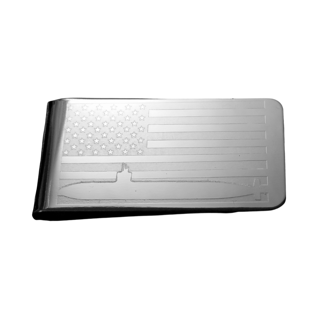 12 Pcs American Flag with Laser Depth Engraved Submarine Money Clip / Gold or Silver Electroplated Finish.