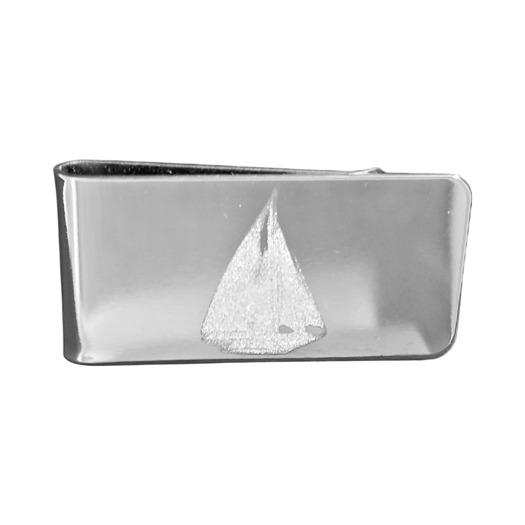 12 Pcs Sailboat Money Clip / Laser Engraved / Gold Electroplate, Silver Tone Finish, or 2 Tone Finish.