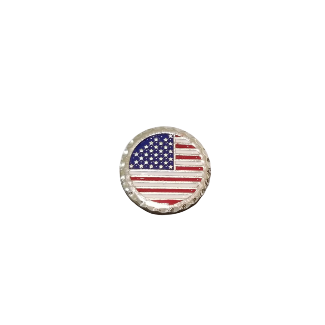 12 Pcs Round American Flag Tie Tack with Clutch & Chain / Hand Painted with Red, White, and Blue Enamel Epoxy / Gold or Silver Electroplated Finish.