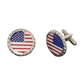 12 Pairs Round American Flag Cufflinks / Hand Painted with Red, White, and Blue Enamel Epoxy / Gold or Silver Electroplated Finish.