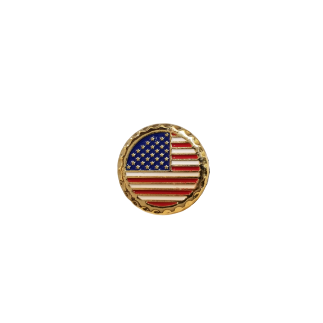 12 Pcs Round American Flag Tie Tack with Clutch & Chain / Hand Painted with Red, White, and Blue Enamel Epoxy / Gold or Silver Electroplated Finish.