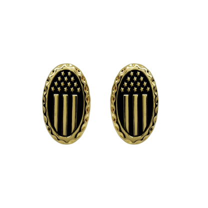 12 Pairs Oval American Flag Cufflinks / Hand Painted with Black Enamel Epoxy / Gold or Silver Electroplated Finish.