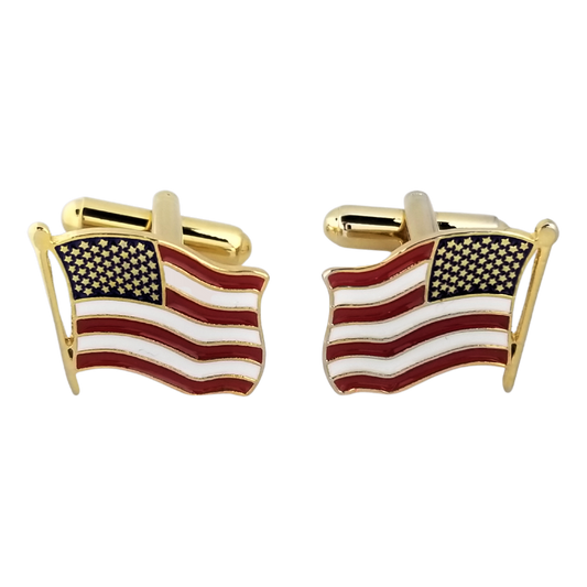 12 Pairs American Flag Cufflinks / Hand Painted Red, White, and Blue with Enamel Epoxy / Gold or Silver Electroplated Finish.