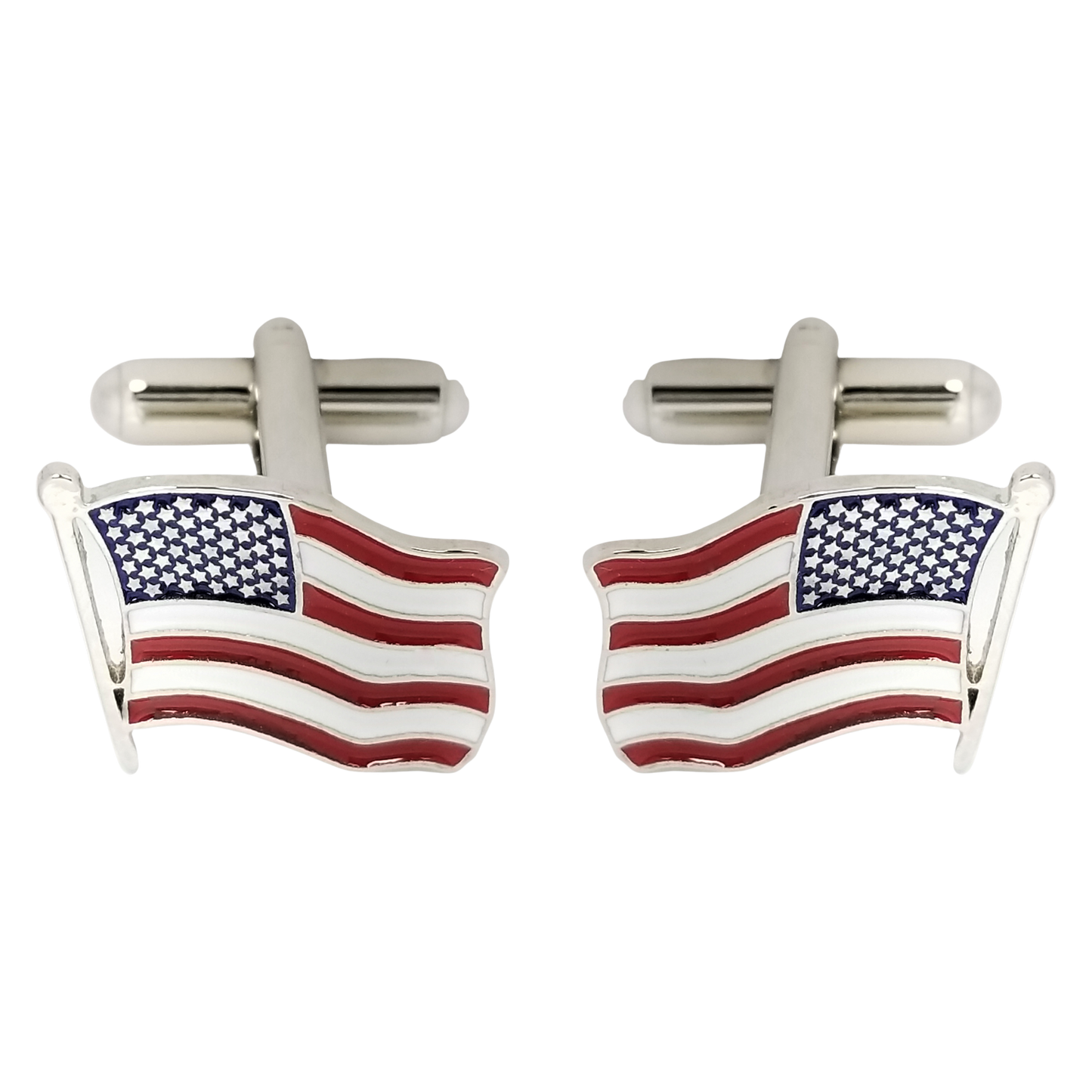 12 Pairs American Flag Cufflinks / Hand Painted Red, White, and Blue with Enamel Epoxy / Gold or Silver Electroplated Finish.