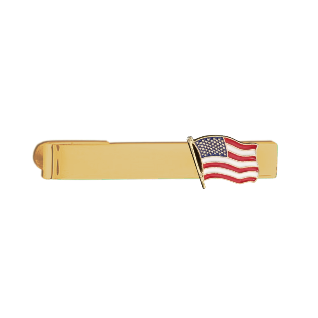 12 Pcs American Flag Tie Bar / Hand Painted with Red, White, and Blue Enamel Epoxy / Gold or Silver Electroplated Finish.