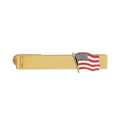 12 Pcs American Flag Tie Bar / Hand Painted with Red, White, and Blue Enamel Epoxy / Gold or Silver Electroplated Finish.