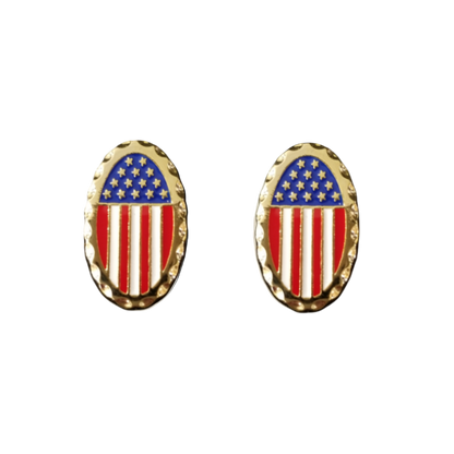 12 Pairs Oval American Flag Cufflinks / Hand Painted with Red, White, & Blue Enamel Epoxy / Gold or Silver Electroplated Finish.