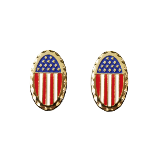 12 Pairs Oval American Flag Cufflinks / Hand Painted with Red, White, & Blue Enamel Epoxy / Gold or Silver Electroplated Finish.