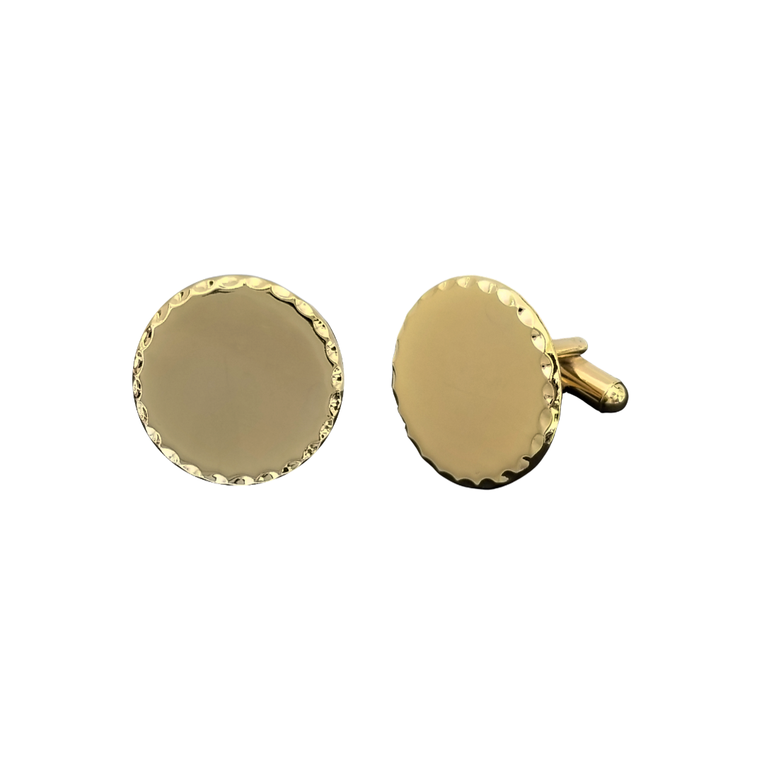 12 Pairs Round with Scalloped Edge Cufflinks / Gold or Silver Electroplated Finish.