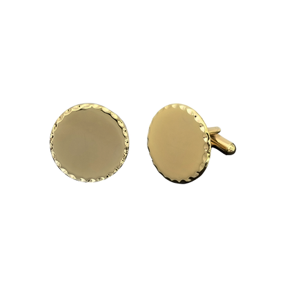 12 Pairs Round with Scalloped Edge Cufflinks / Gold or Silver Electroplated Finish.