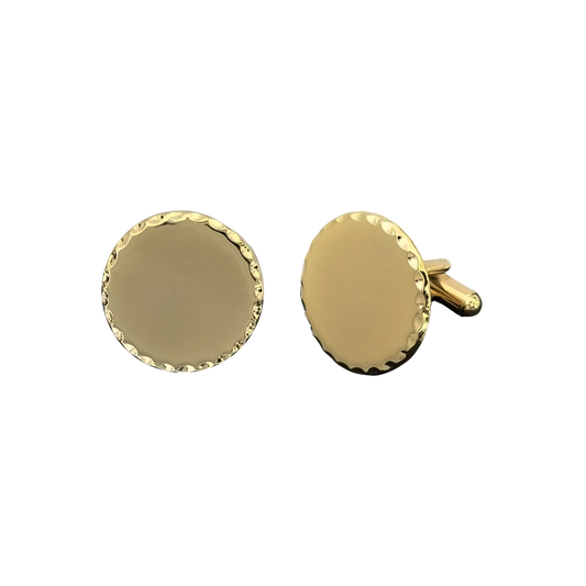 12 Pairs Round with Scalloped Edge Cufflinks / Gold or Silver Electroplated Finish.