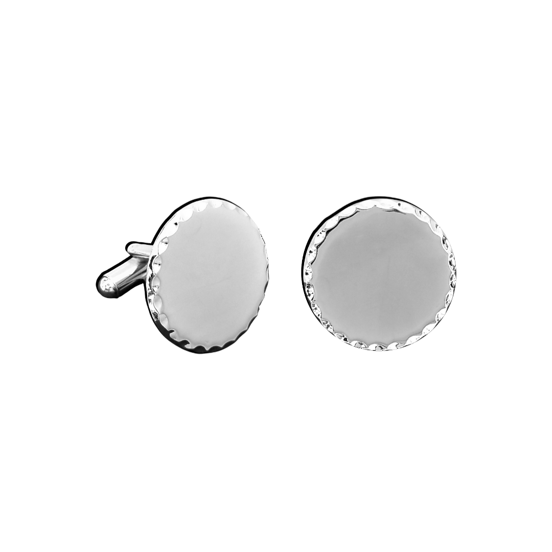 12 Pairs Round with Scalloped Edge Cufflinks / Gold or Silver Electroplated Finish.