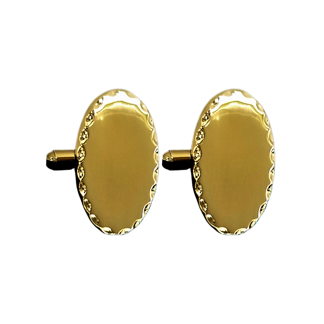 12 Pairs Vertical Oval with Scalloped Edge Cufflinks / Gold or Silver Electroplated Finish.