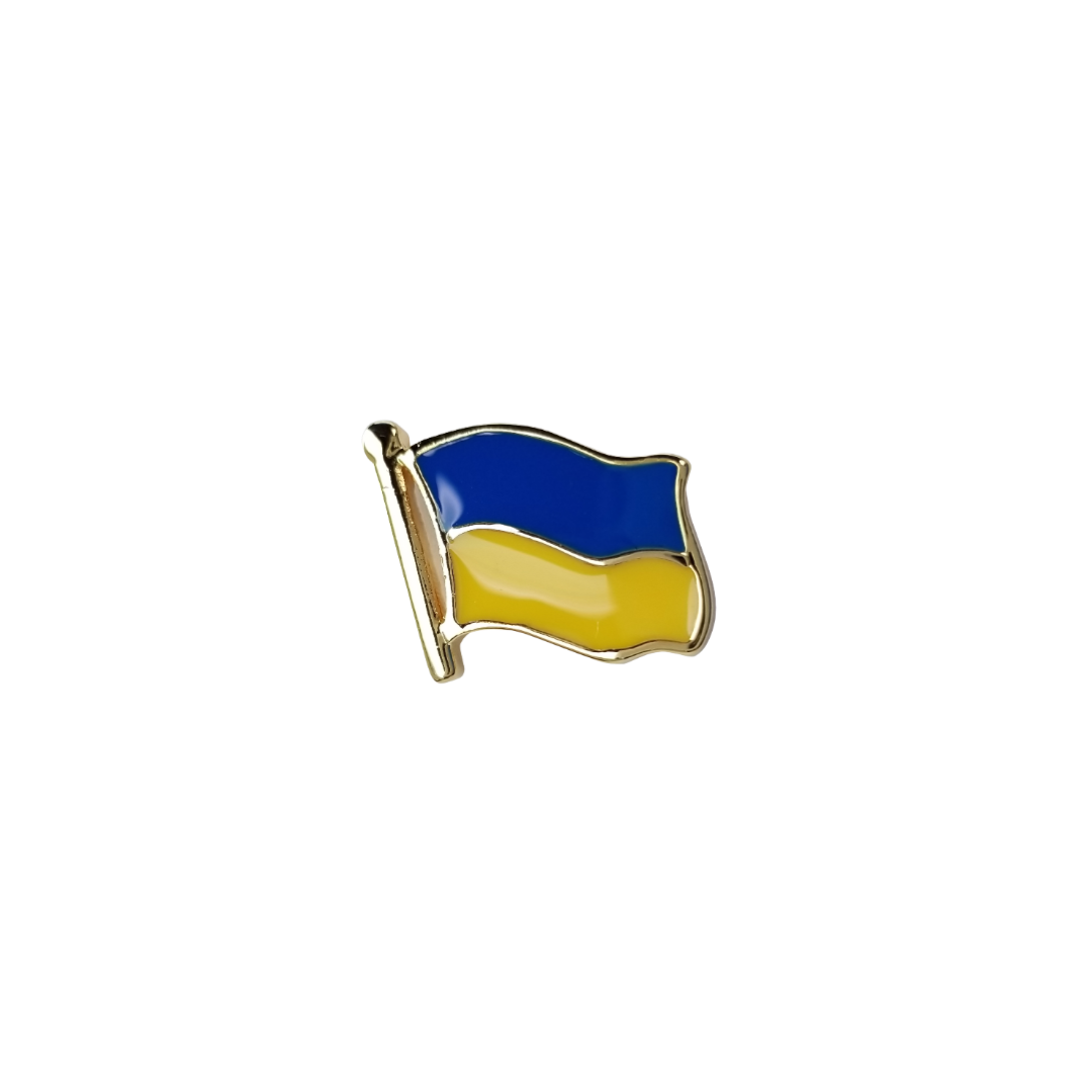 12 Pcs Ukrainian Flag Tie Tack with Clutch and Chain / Gold Electroplated.