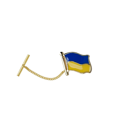 12 Pcs Ukrainian Flag Tie Tack with Clutch and Chain / Gold Electroplated.