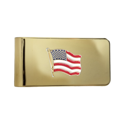 12 Pcs American Flag Money Clip / Hand Painted with Red, White, and Blue Enamel Epoxy.  Gold or Silver Electroplated Finish.