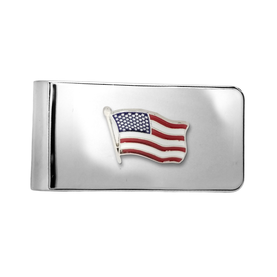 12 Pcs American Flag Money Clip / Hand Painted with Red, White, and Blue Enamel Epoxy.  Gold or Silver Electroplated Finish.