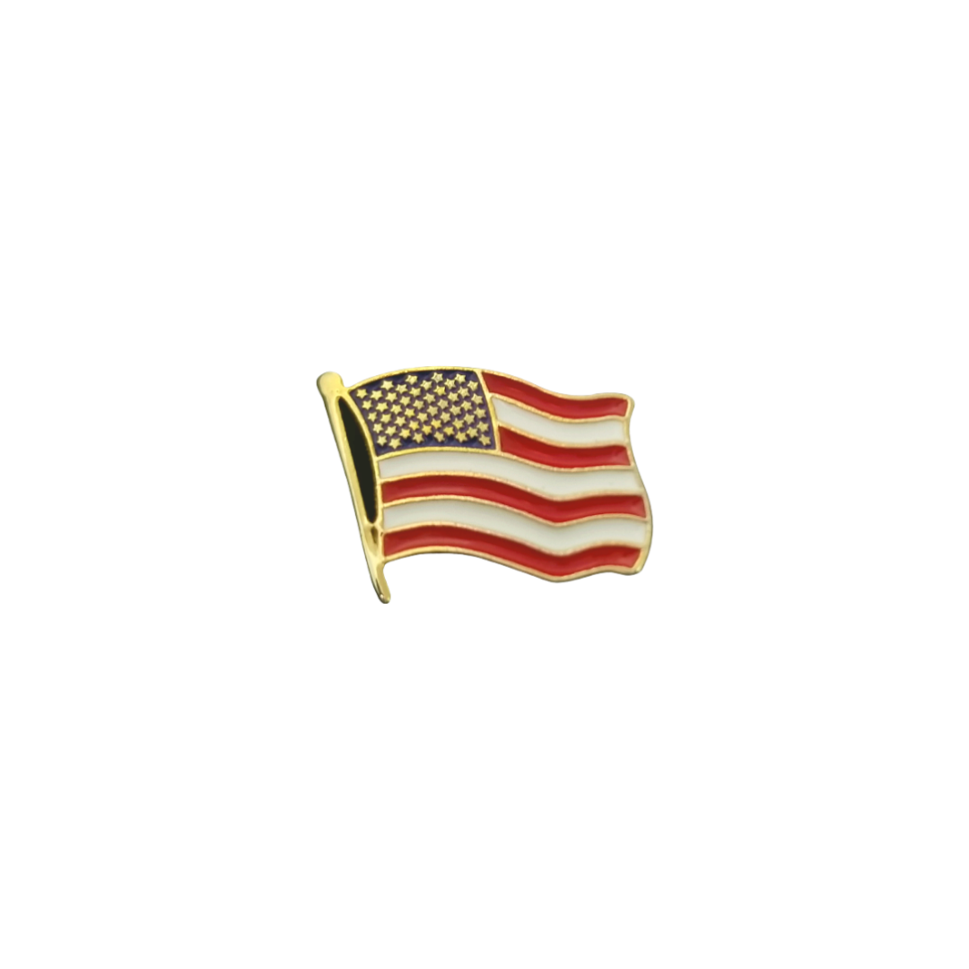 12 Pcs American Flag Tie Tack with Clutch & Chain / Hand Painted / Gold or Silver Electroplated Finish.