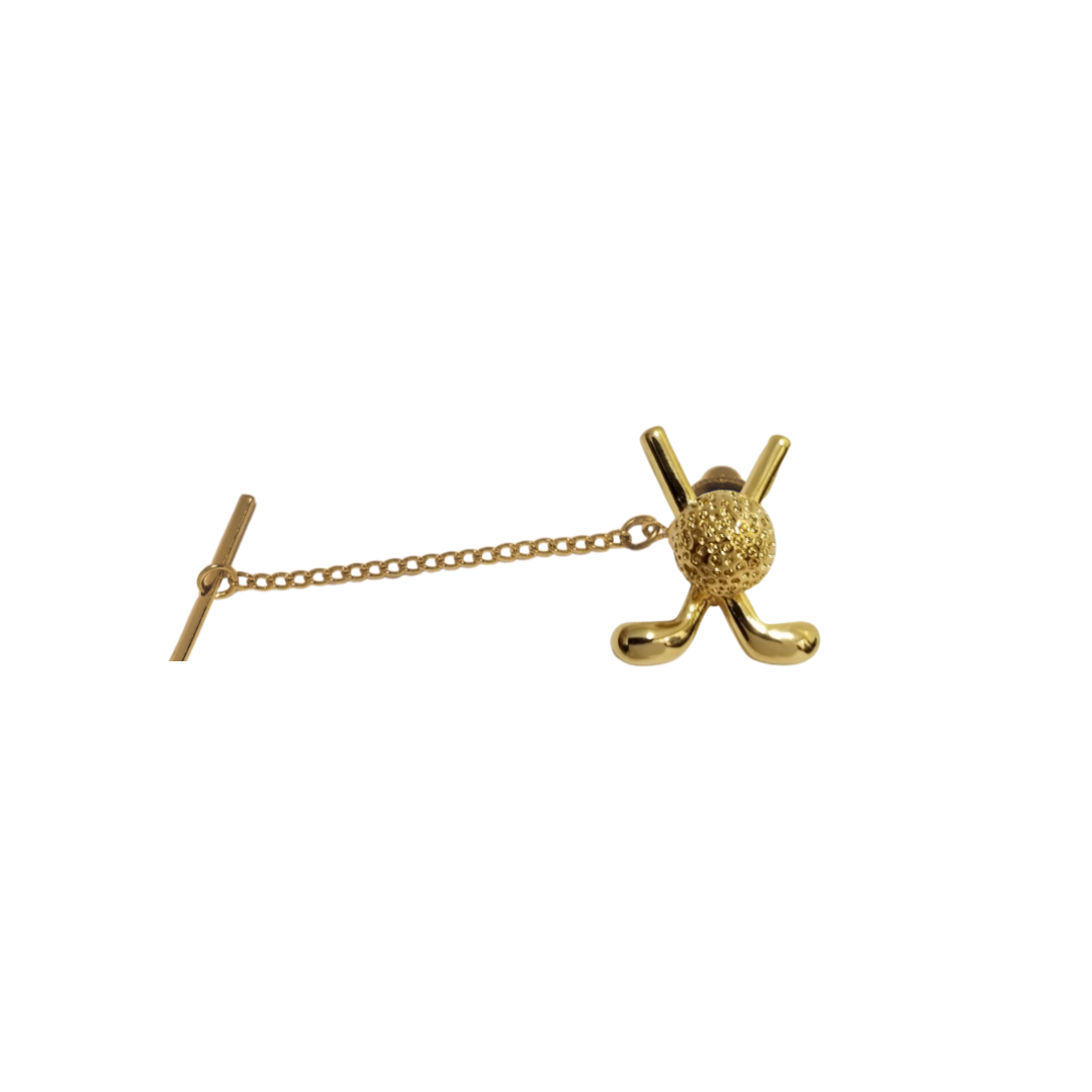 12 Pcs Golf Clubs Tie Tack with Clutch & Chain / Gold or Silver Electroplated Finish.