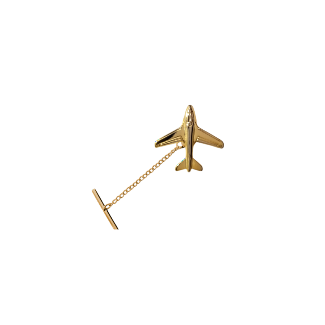 12 Pcs Jet Tie Tack with Clutch & Chain / Gold or Silver Electroplated Finish.