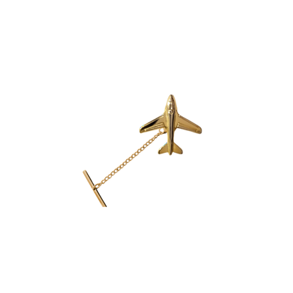 12 Pcs Jet Tie Tack with Clutch & Chain / Gold or Silver Electroplated Finish.