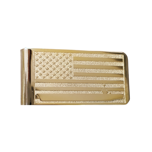 12 Pcs American Flag & Aircraft Carrier Money Clip / Laser Depth Engraved / Gold or Silver Electroplated Finish.