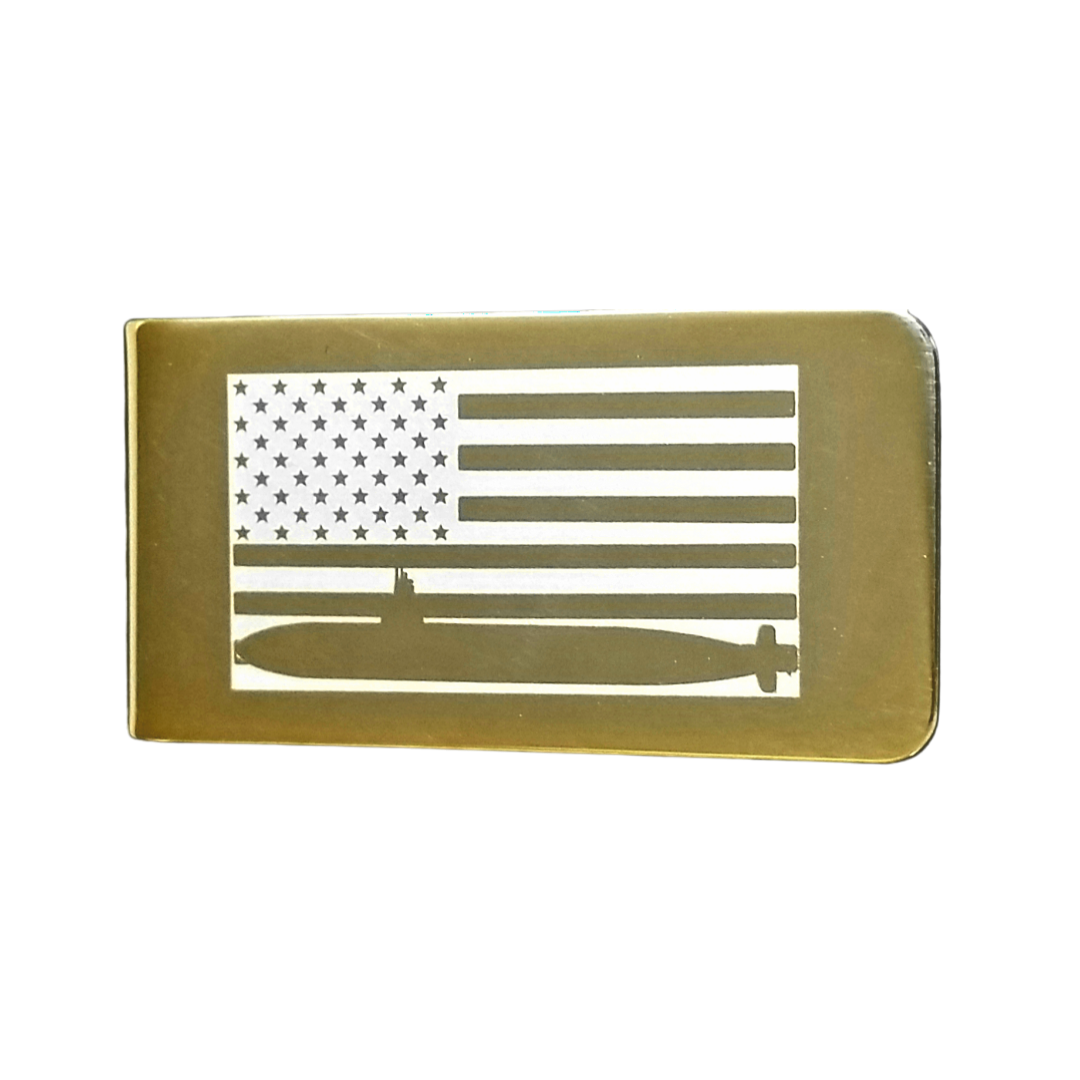 12 Pcs American Flag with Laser Engraved Submarine Money Clip / Gold or Silver Electroplated Finish.