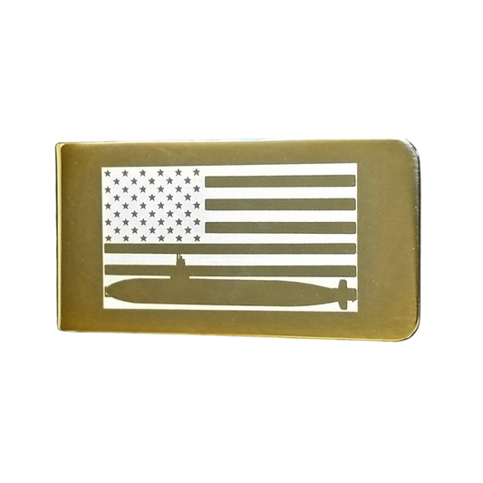 12 Pcs American Flag with Laser Engraved Submarine Money Clip / Gold or Silver Electroplated Finish.