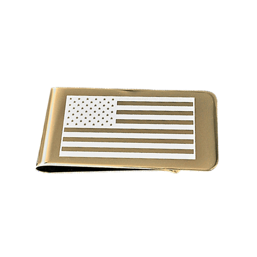 12 Pcs Laser Engraved American Flag Money Clip / Gold or Silver Electroplated Finish.