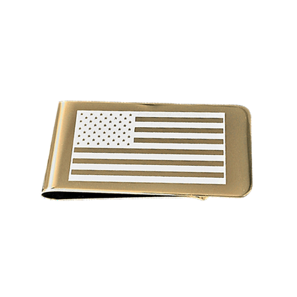12 Pcs Laser Engraved American Flag Money Clip / Gold or Silver Electroplated Finish.