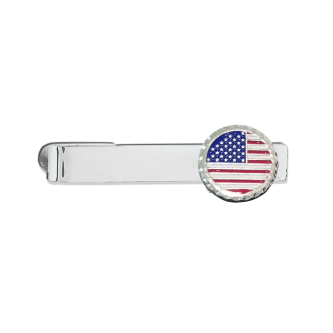 12 Pcs Round American Flag Tie Bar / Hand Painted with Red, White, and Blue Enamel Epoxy / Gold or Silver Electroplated Finish.