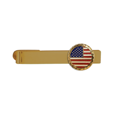 12 Pcs Round American Flag Tie Bar / Hand Painted with Red, White, and Blue Enamel Epoxy / Gold or Silver Electroplated Finish.