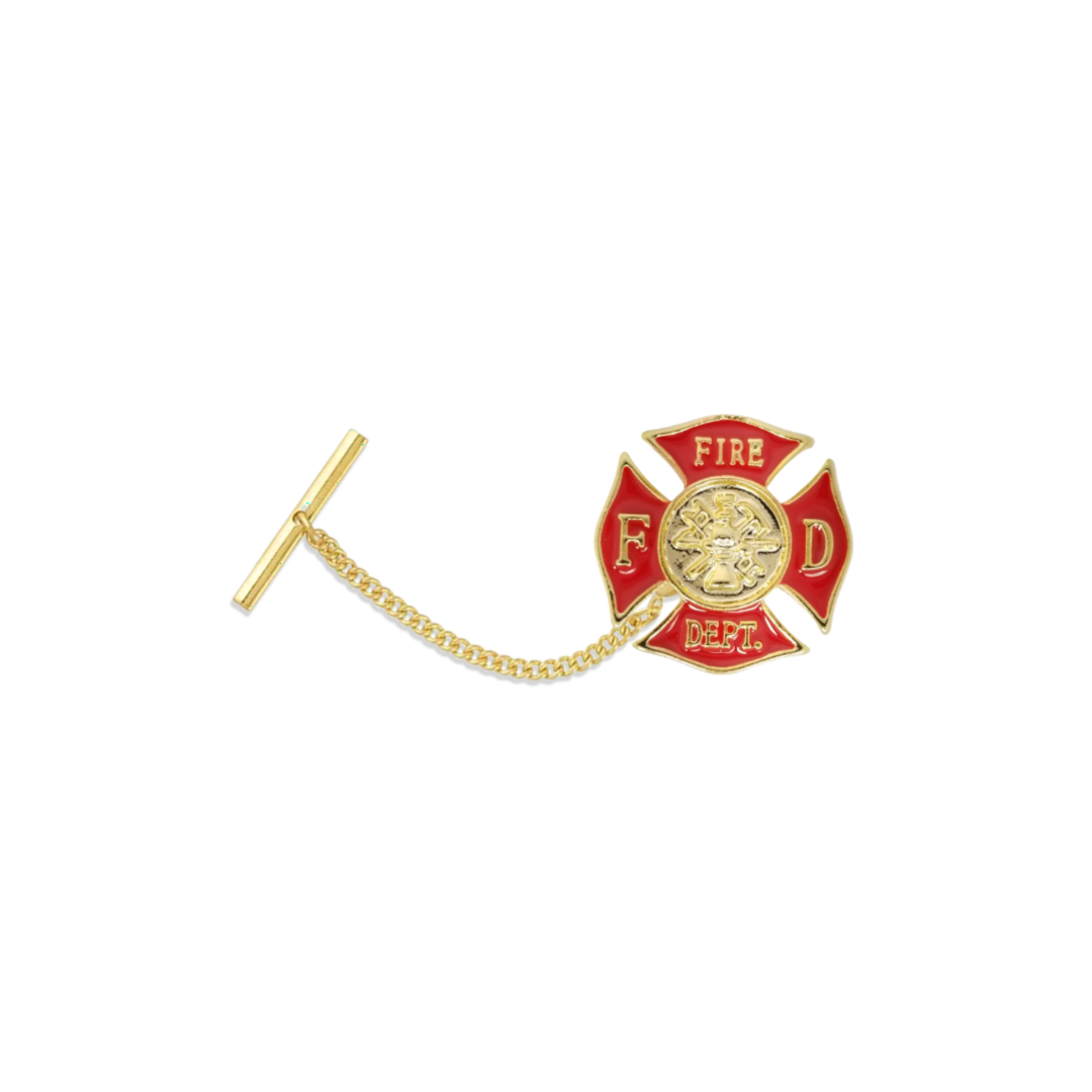 12 Pcs Firefighter's Tie Tack with Clutch & Chain / Gold Electroplated.