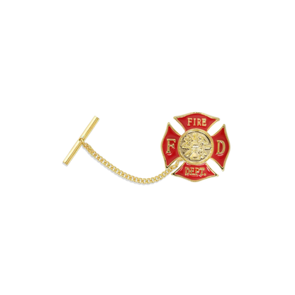 12 Pcs Firefighter's Tie Tack with Clutch & Chain / Gold Electroplated.